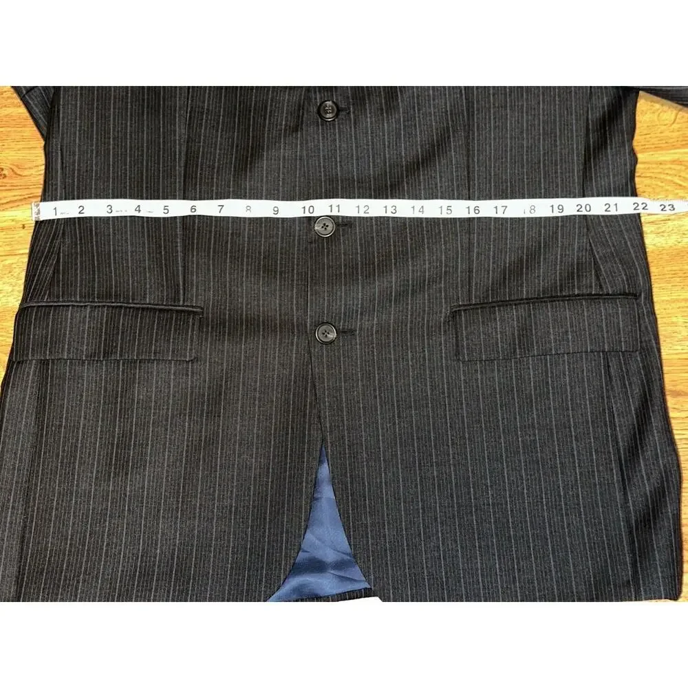 Ralph Lauren Charcoal Blue Pin Stripe Suit Jacket Men's 46 Virgin Wool 3 Button
